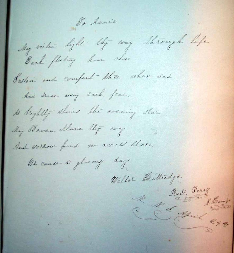 Item #12903 Manuscript Poem "To Annie", as found in an Autograph Album, together with Tenting on the Old Camp Ground [Book]. MANUSCRIPT POEM OF CIVIL WAR POET. Walter KITTREDGE.