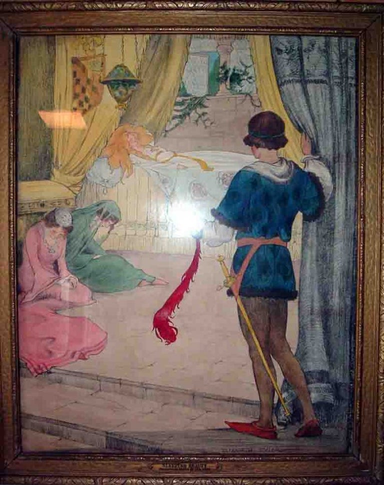 Item #14088 Original Charcoal and Watercolor Artwork of Sleeping Beauty. Elizabeth TYLER
