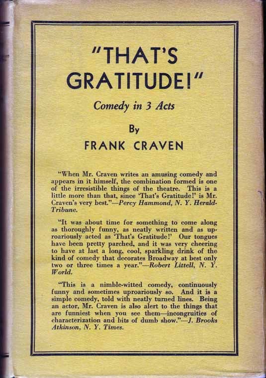 Item #14733 That's Gratitude. (HOLLYWOOD FICTION). Frank CRAVEN