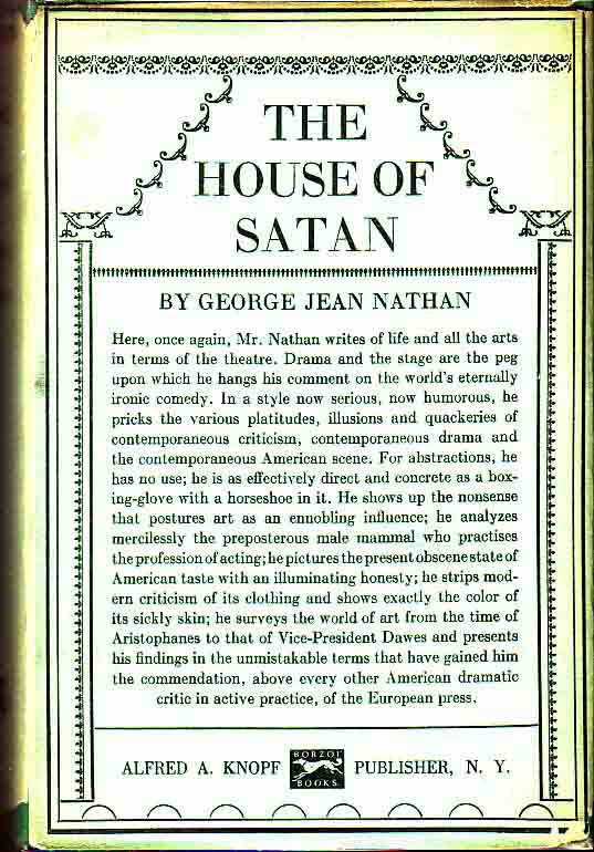 Item #16592 The House Of Satan. George Jean NATHAN.