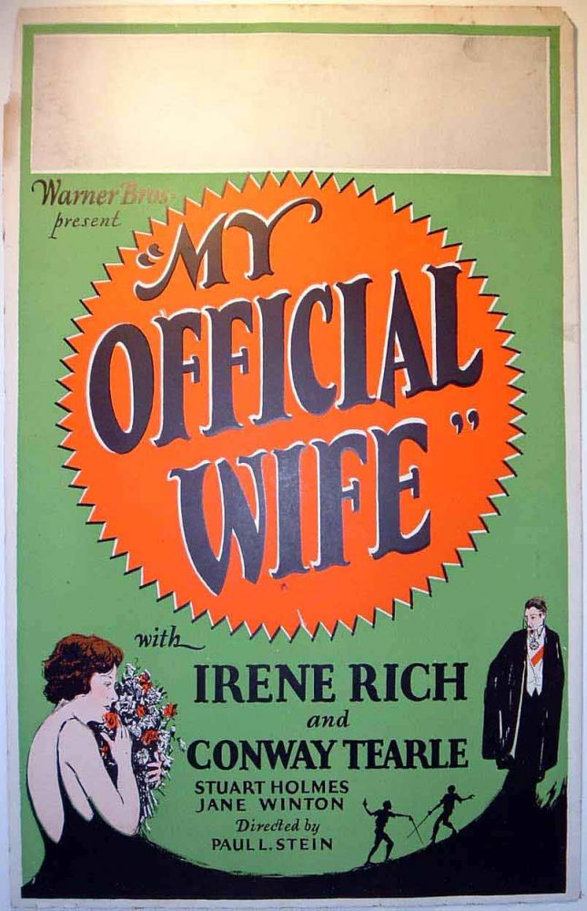 Item #16907 Window Card for: "My Official Wife" Warner Brothers feature starring Irene Rich....