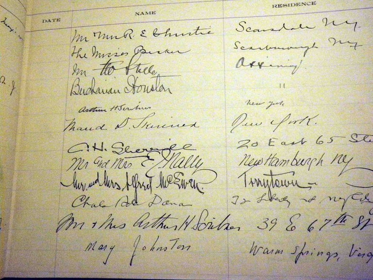 Item #17892 Autographs found in the Guest Book for The North American Review. Mary JOHNSTON, George CROSBY, Struthers BURT, Anton G. Hodenpyl, Robert Tristram Coffin, Arthur H. Scribner, William Lyon Phelps, Elizabeth Pennell, Herbert Claiborne Pell, Arthur Goodrich.
