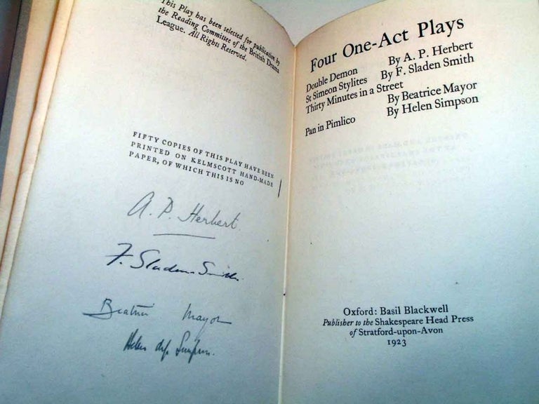 Item #18322 Four One-Act Plays. A. P. HERBERT, F. Sladen SMITH, Beatrice MAYOR, Helen SIMPSON.