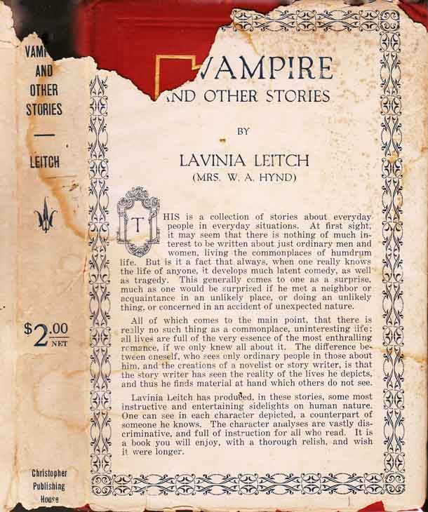 Item #24413 A Vampire and Other Stories. Lavinia LEITCH, Mrs. W. A. HYND.