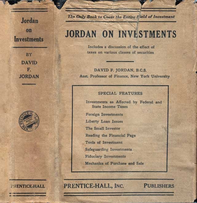 Item #24534 Jordan On Investments. David F. JORDAN