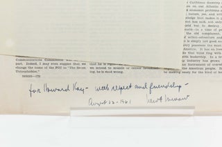 Typed Letter Signed, Office of the Chairman of the FCC, and Signed Copy of the 'Television and the Public Interest' Speech from the 1961 Congressional Record