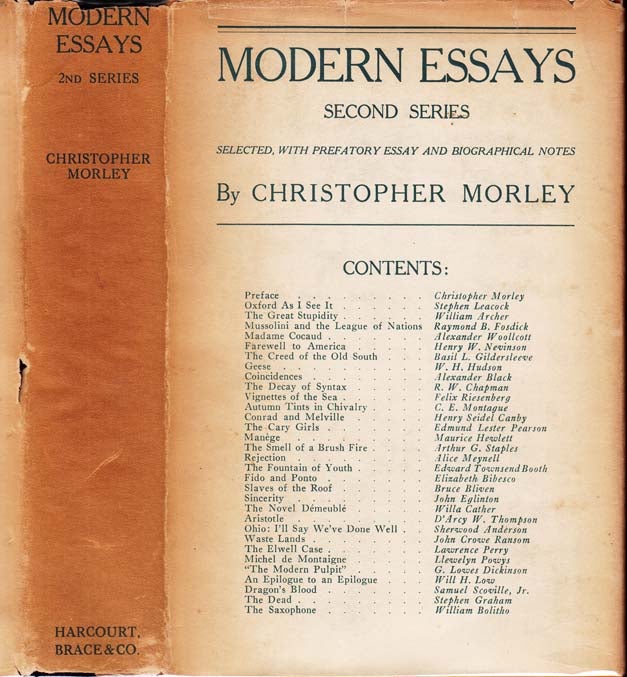 Item #27108 Modern Essays (Second Series) [SIGNED]. Christopher MORLEY, Stephen LEACOCK Willa...