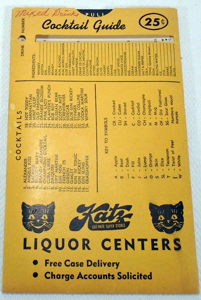 Item #31309 Katz Party Guide and Cocktail Guide. KATZ SUPER STORE