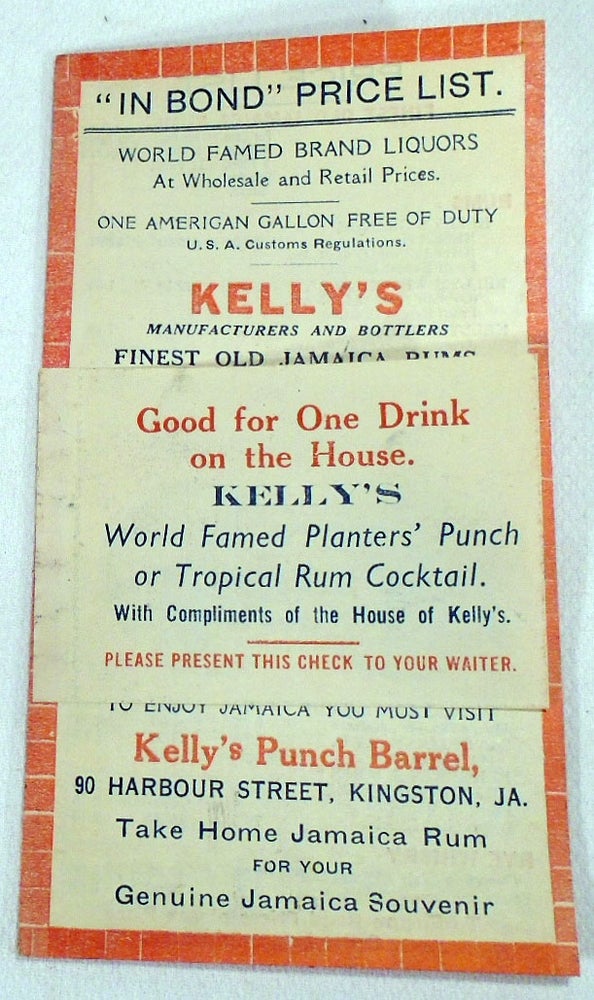Item #32819 Kelly's Punch Barrel, World Famous Brand Liquors 'In Bond' Price List [COCKTAIL...