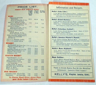 Kelly's Punch Barrel, World Famous Brand Liquors 'In Bond' Price List [COCKTAIL RECIPES]