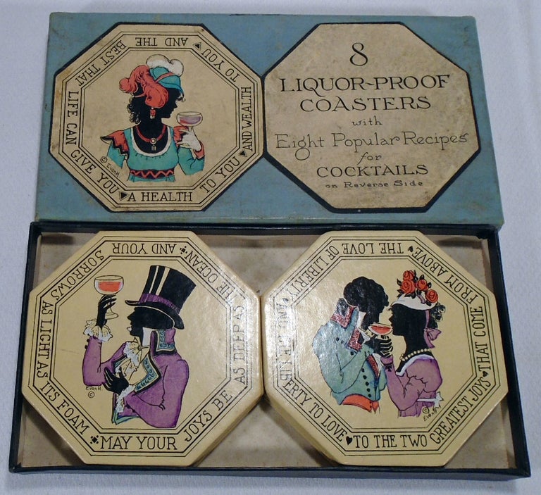 Item #32821 8 [Eight] Liquor Proof Coasters with Eight Popular Recipes for Cocktails on Reverse...