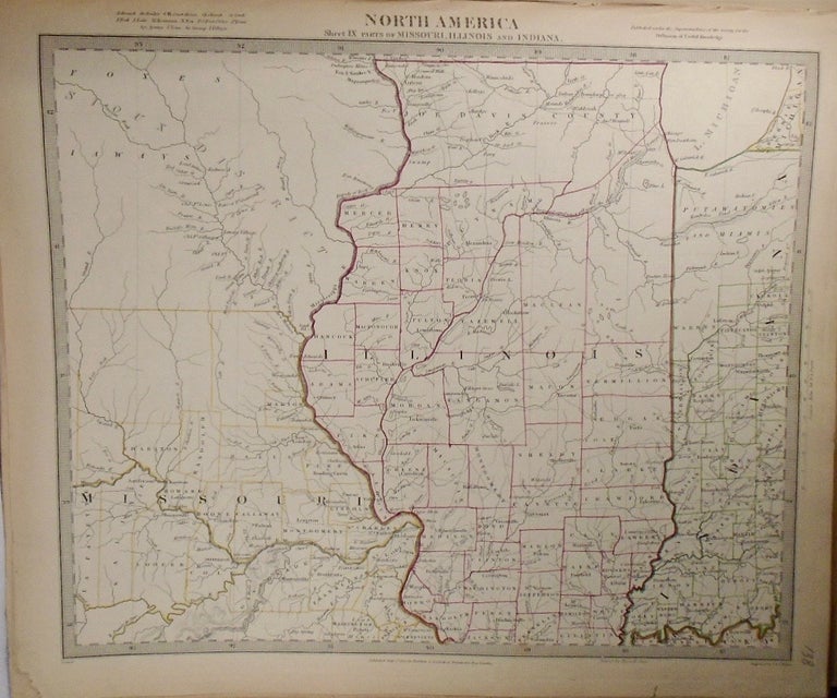 Item #33812 Map of North America: Part of Missouri, Illinois, and Indiana. Baldwin, Gradoc.