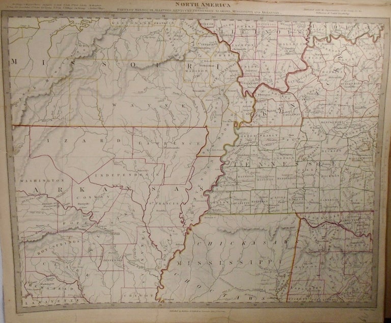 Item #33813 Map of North America: Parts of Missouri, Illinois, Kentucky, Tennessee, Alabama, Mississippi, and Arkansas. Baldwin, Gradoc.
