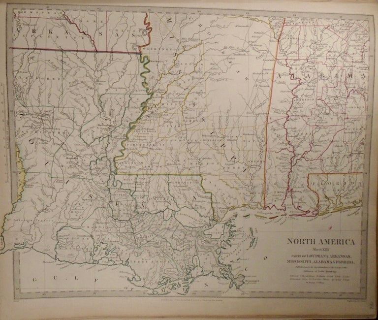 Item #33816 Map of North America: Parts of Louisiana, Arkansas, Mississippi, Alabama, and Florida. Baldwin, Gradoc.