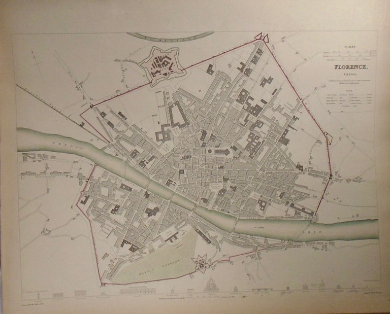 Item #33844 Map of Florence (Firenze). Baldwin, Gradoc