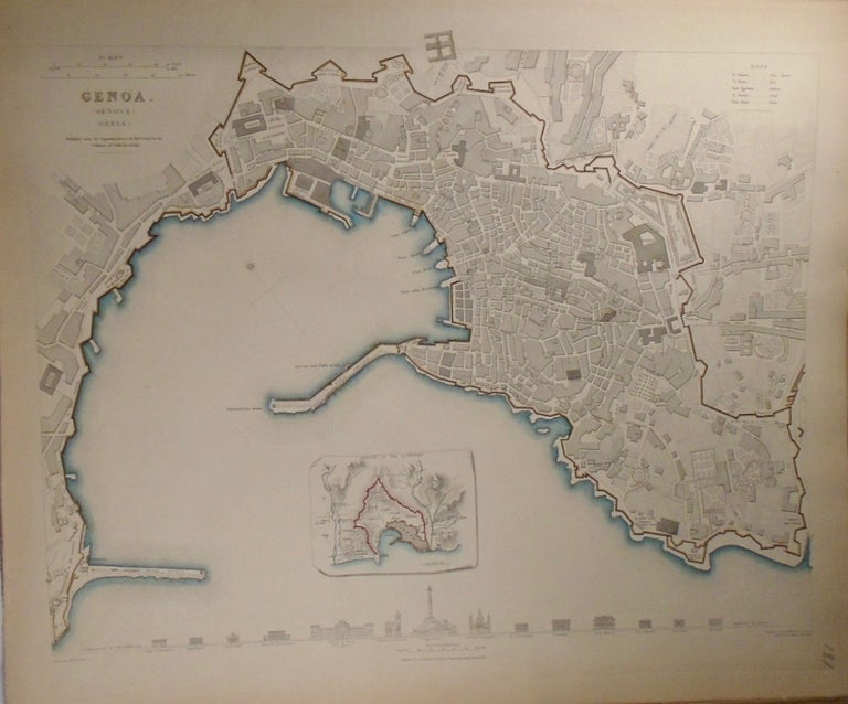 Item #33847 Map of Genoa (Genova) (Genes). Baldwin, Gradoc.
