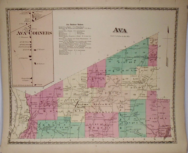 Item #33896 Map of Ava, New York. D. G. BEERS.