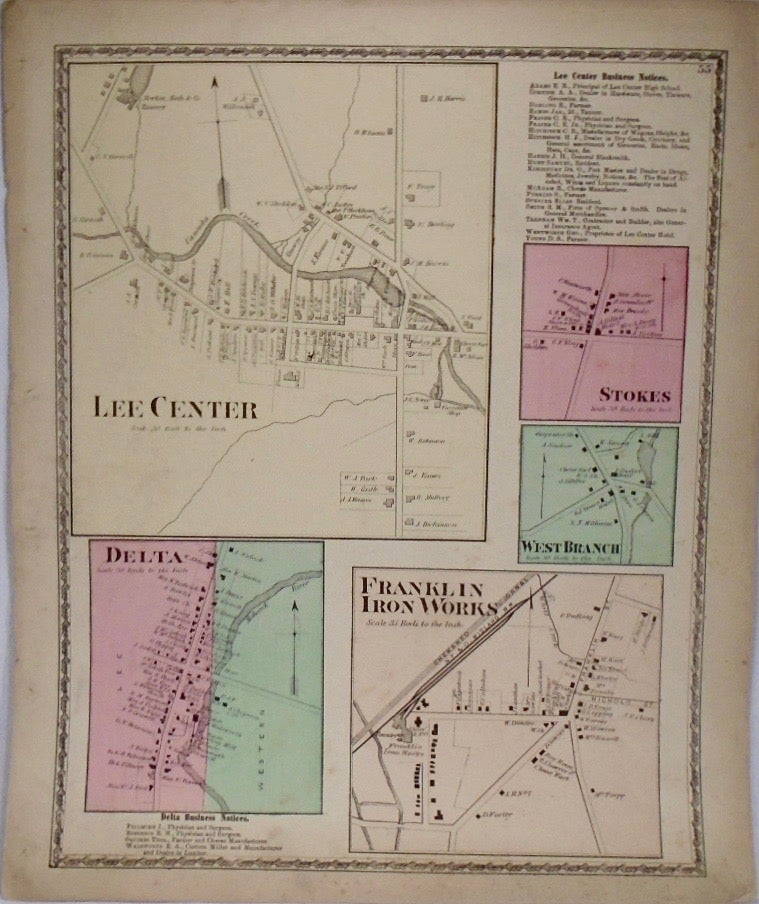 Item #33906 Map of Lee Center, Delta, Stokes, West Branch, and Franklin Iron Works, New York. D. G. BEERS.