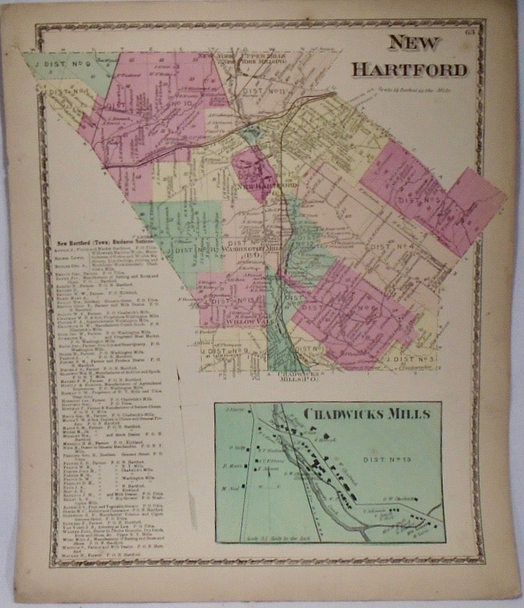 Item #33910 Map of New Hartford, New York. D. G. BEERS.
