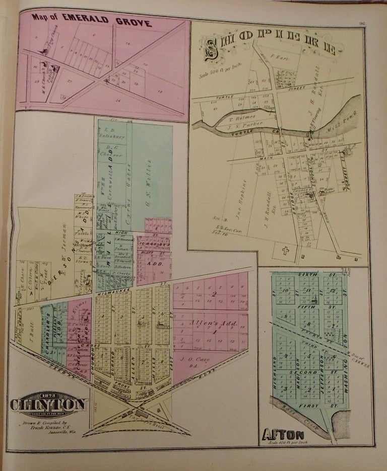 Item #33964 Map of Emerald Grove, Hopierre, Afton, and Clinton, Wisconsin. Frank KRAUSE.