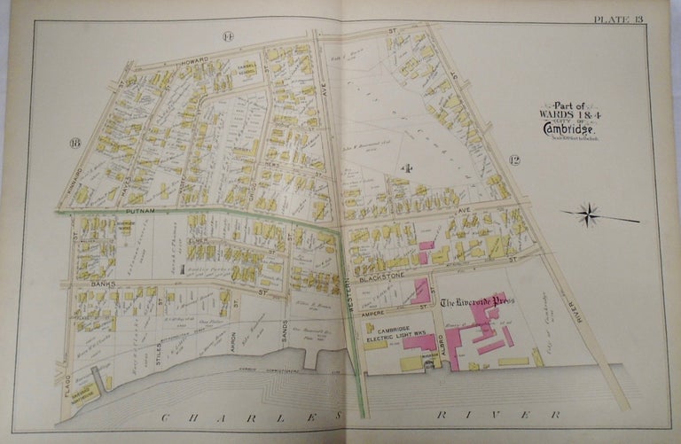 Item #34002 Map of Parts of Wards 1 and 4 in Cambridge, Massachusetts. G. W. BROMLEY.