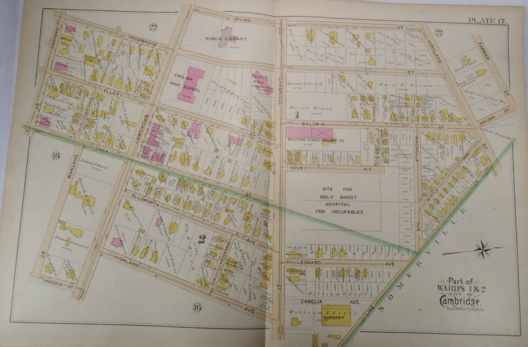 Item #34006 Map of Part of Wards 1 and 2 in Cambridge, Massachusetts. G. W. BROMLEY