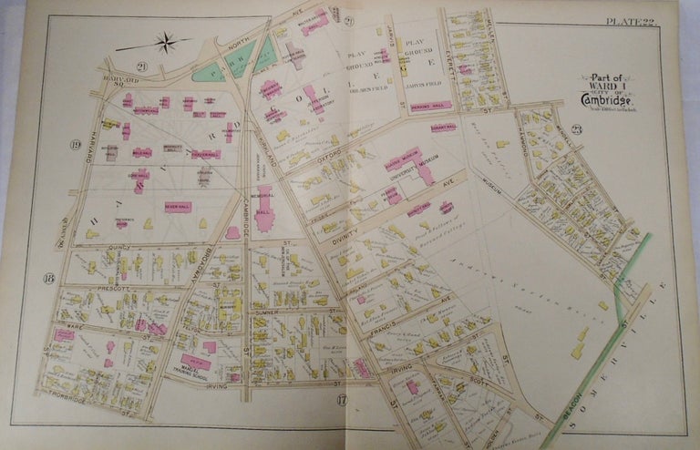 Item #34011 Map of Part of Ward 1 in Cambridge, Massachusetts. G. W. BROMLEY.