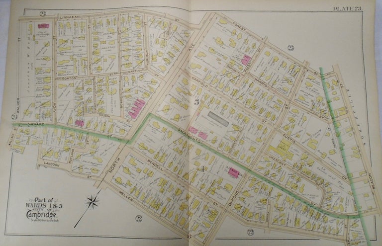 Item #34012 Map of Part of Wards 1 and 5 in Cambridge, Massachusetts. G. W. BROMLEY.