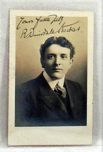Item #34135 Signed Portrait postcard Circa 1890 of Clairvoyant and Author [of Healing, Mental and Magnetic; Phrenometry, Autoculture and Brain building by Suggestion; Mind Science, etc.]. R. Dinsdale STOCKER.
