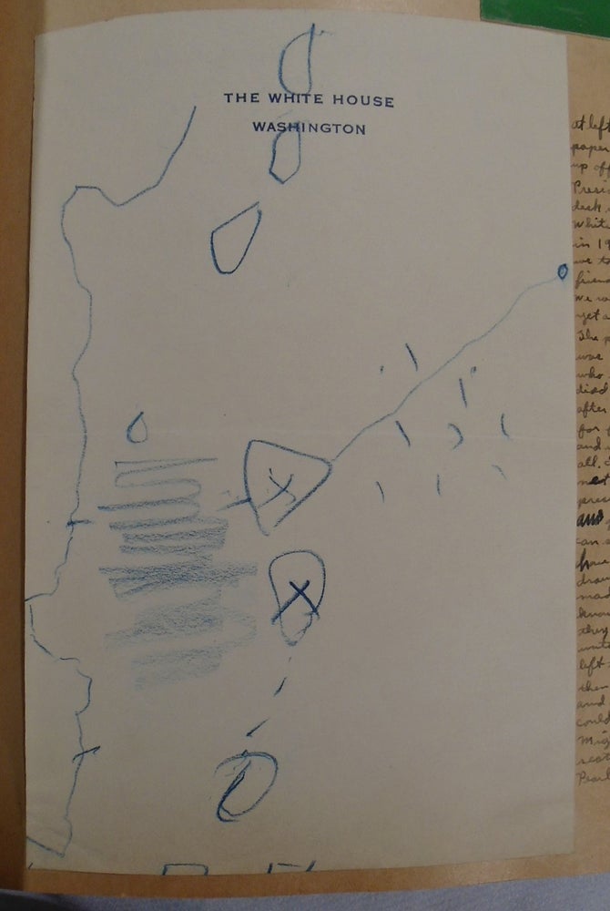 Item #34168 Original Drawing [possibly of Pearl Harbor] by Roosevelt, in Scrapbook Kept by Iowa...