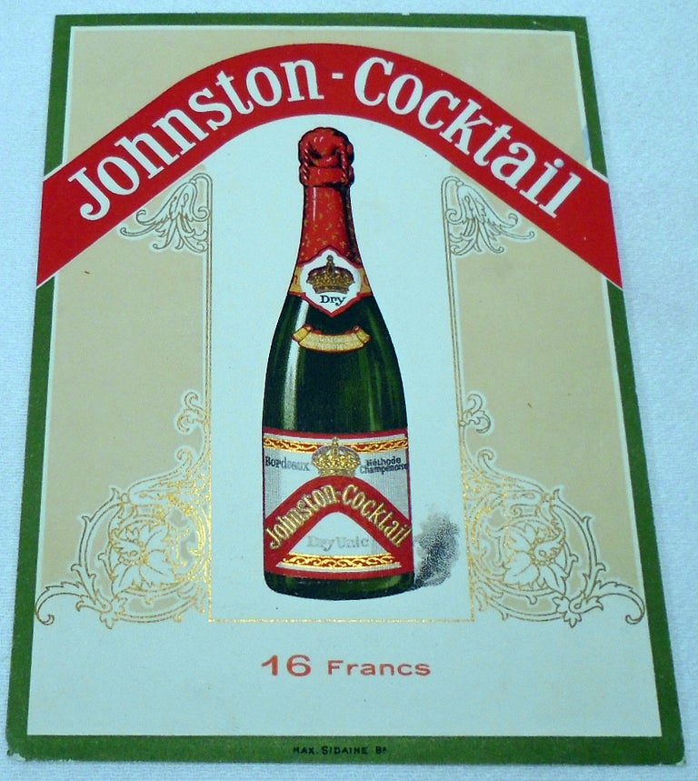 Item #34292 Johnston Cocktail (advertising card with cocktail recipes). Max SIDAINE.
