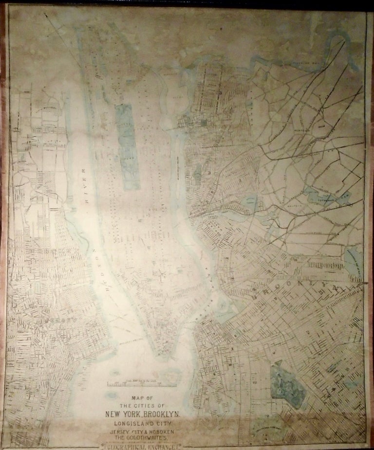Item #34834 Map of the Cities of New York, Brooklyn, Long Island City [WALL MAP]. Geographic...