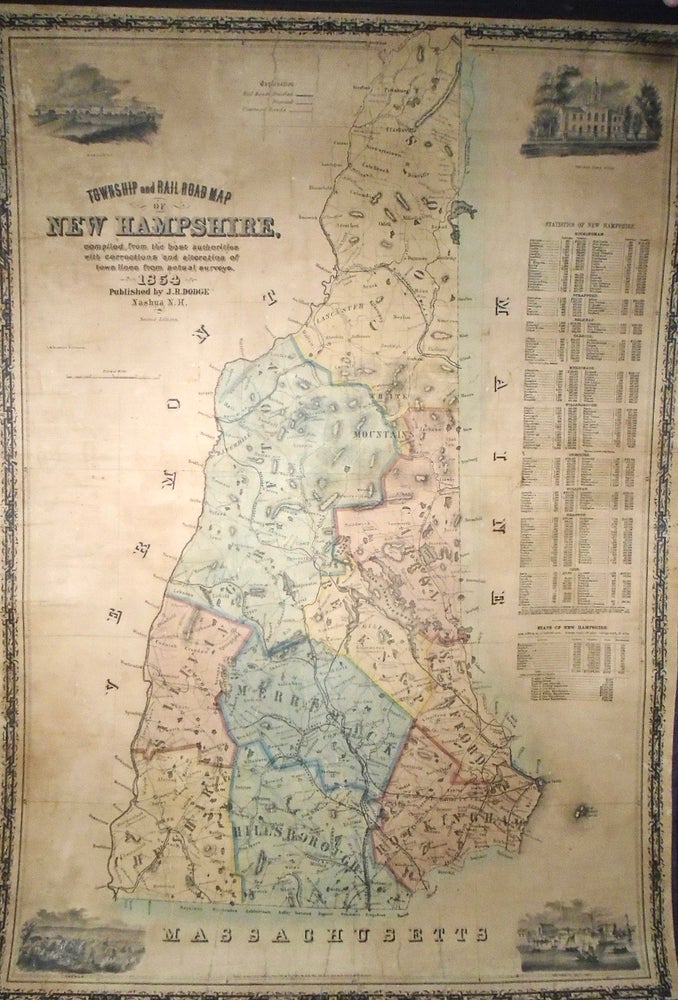 Item #34835 Township and Railroad Map of New Hampshire. J. R. DODGE.