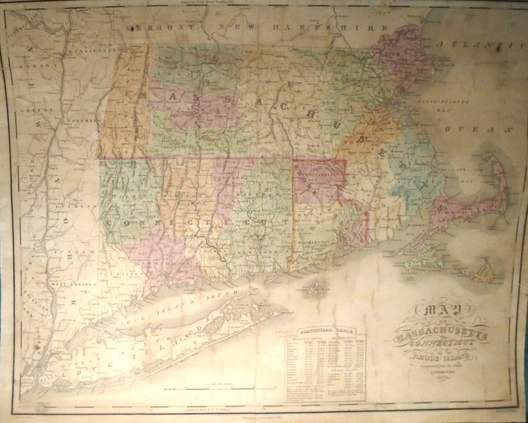 Item #34840 Map of Massachusetts, Connecticut and Rhode Island [WALL MAP]. Anthony FINLEY.