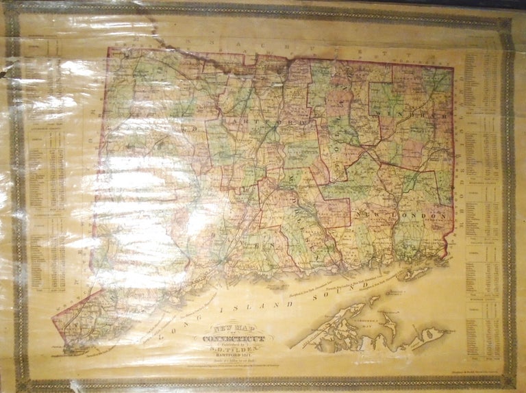 Item #34842 New Map of Connecticut [WALL MAP]. S. D. TILDEN.