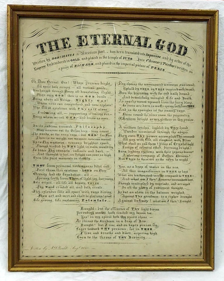 Item #35440 God [ The Eternal God ]. Gavrila Romanovich Derzhavin, Nathaniel Duren Gould