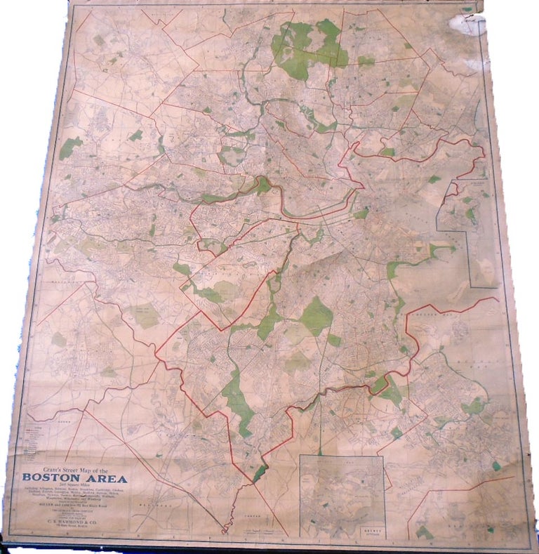 Item #35575 Cram's Street Map of the Boston Area [Wall Map]. George F. CRAM