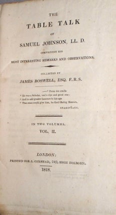 The Table Talk of Samuel Johnson, Comprising his Most Interesting Remarks and Observations