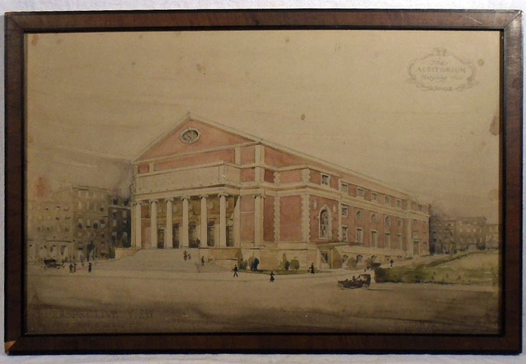 Item #35789 Original architect’s drawing: The Auditorium, Holyoke Mass. [Massachusetts] Prospective View from Maple Street. Putnam, Cox Architects.