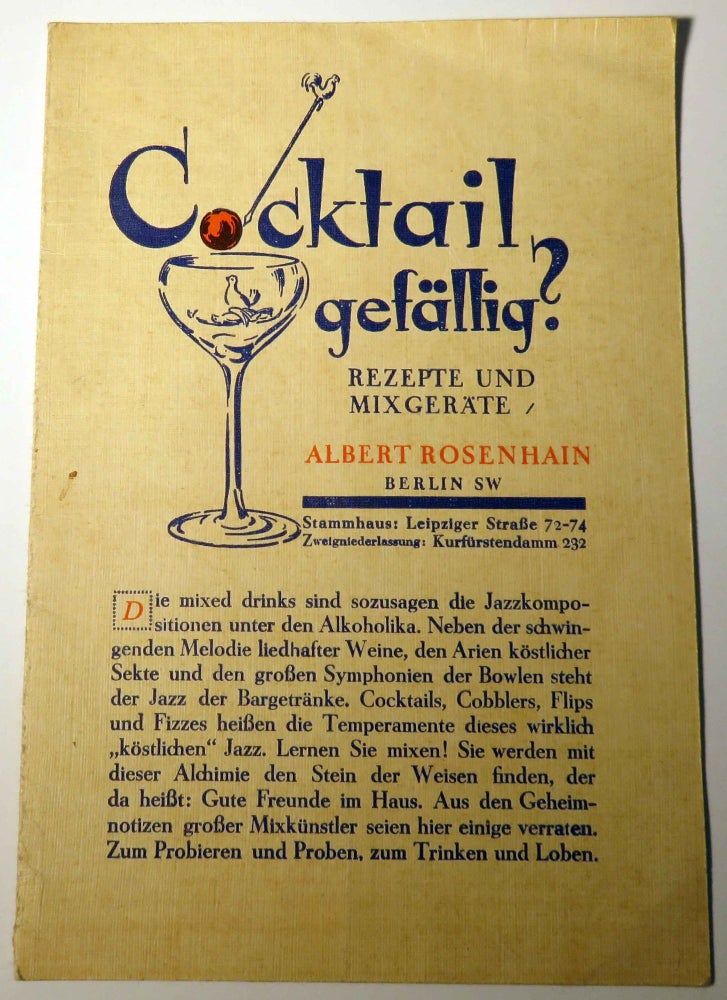 Item #37698 Cocktail Gefallig? Rezepte Und Mixgerate. Albert ROSENHAIN