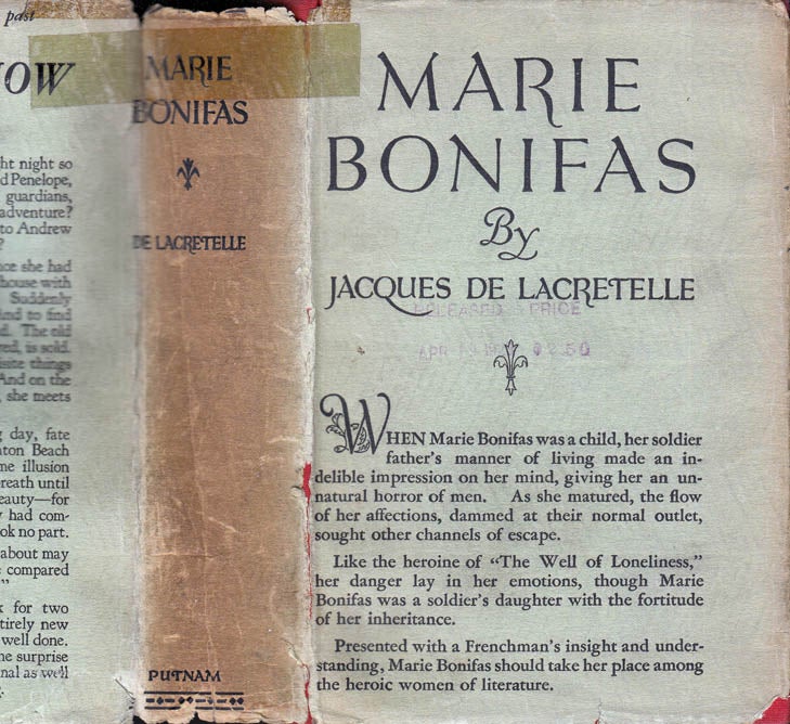Item #39737 Marie Bonifas [LESBIAN FICTION]. Jacques DE LACRETELLE
