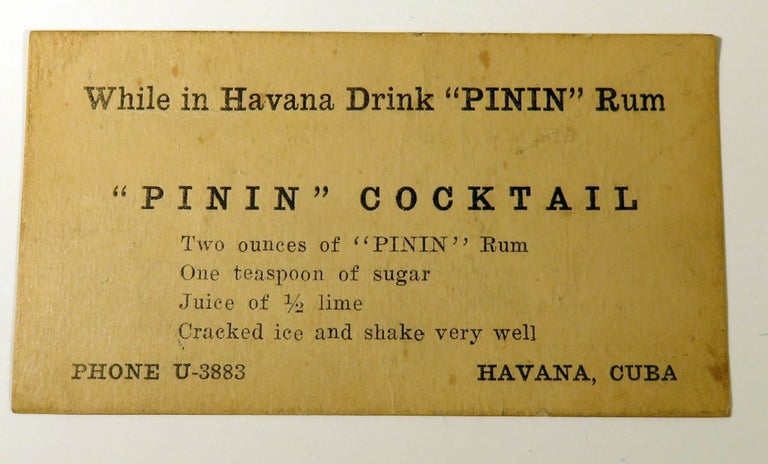 Item #40966 Pinin Cocktail Recipe Card. COMPANIA LICORERA PIN'IN