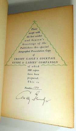 Crosby Gaige's Cocktail Guide and Ladies' Companion [ SIGNED LIMITED ]