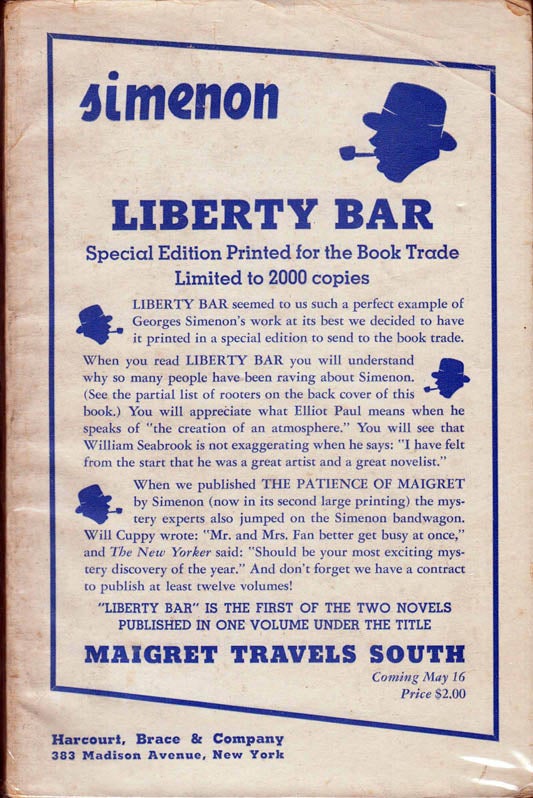 Item #41519 Liberty Bar (from Maigret Travels South). Georges SIMENON.