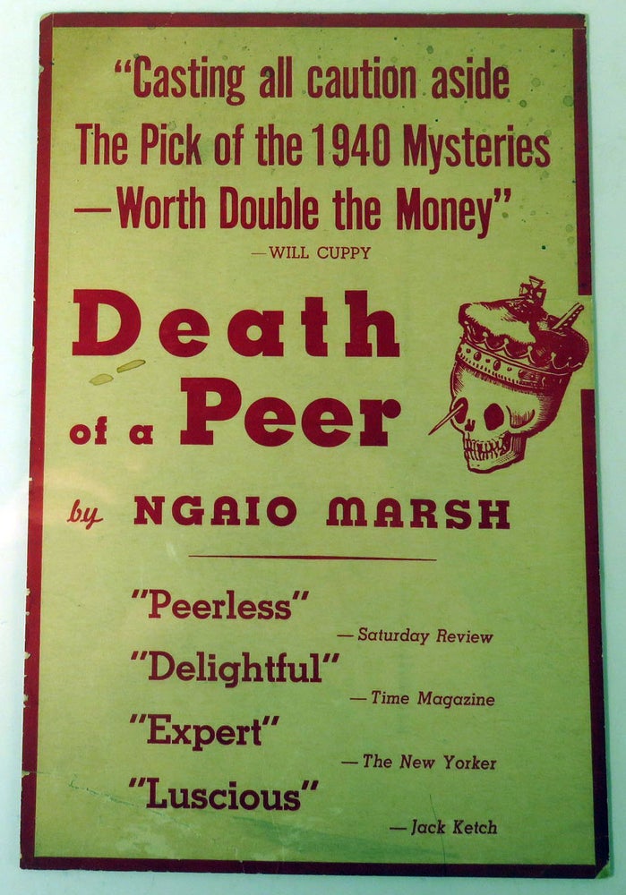 Item #600141 Advertising Card for: Death of a Peer. Ngaio MARSH, Will Cuppy