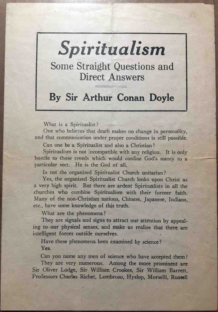 Item #600142 Spiritualism, Some Straight Questions and Direct Answers. Arthur Conan DOYLE