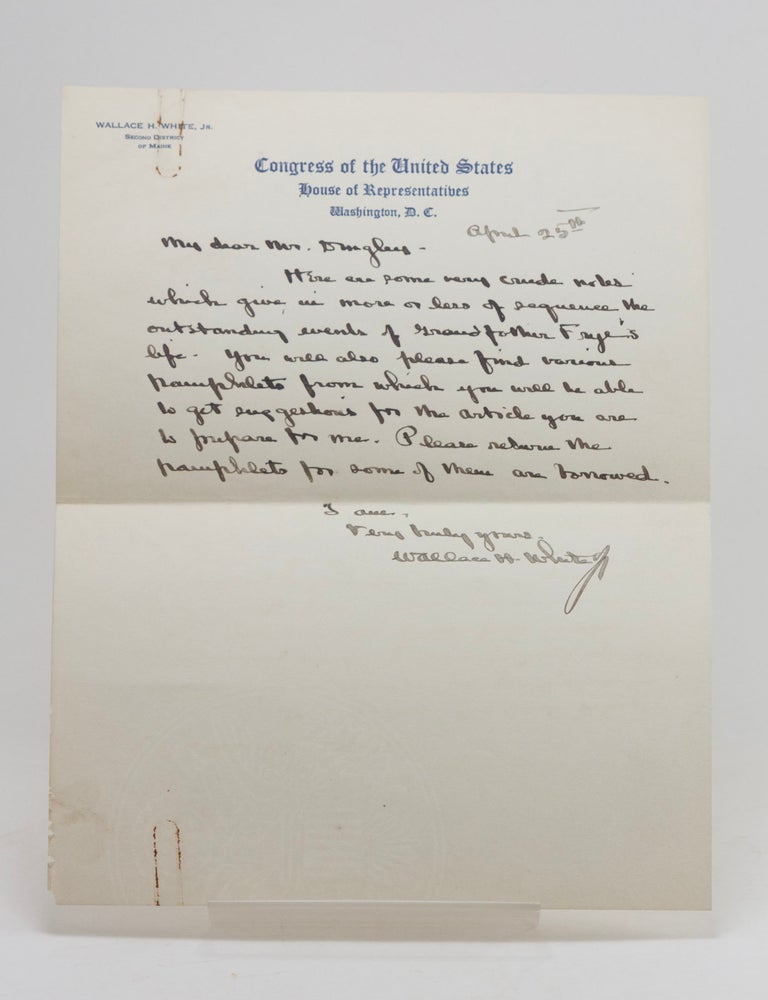Item #601959 Autograph Letter Signed with Four Page Manuscript Memorial for William Pierce Frye....
